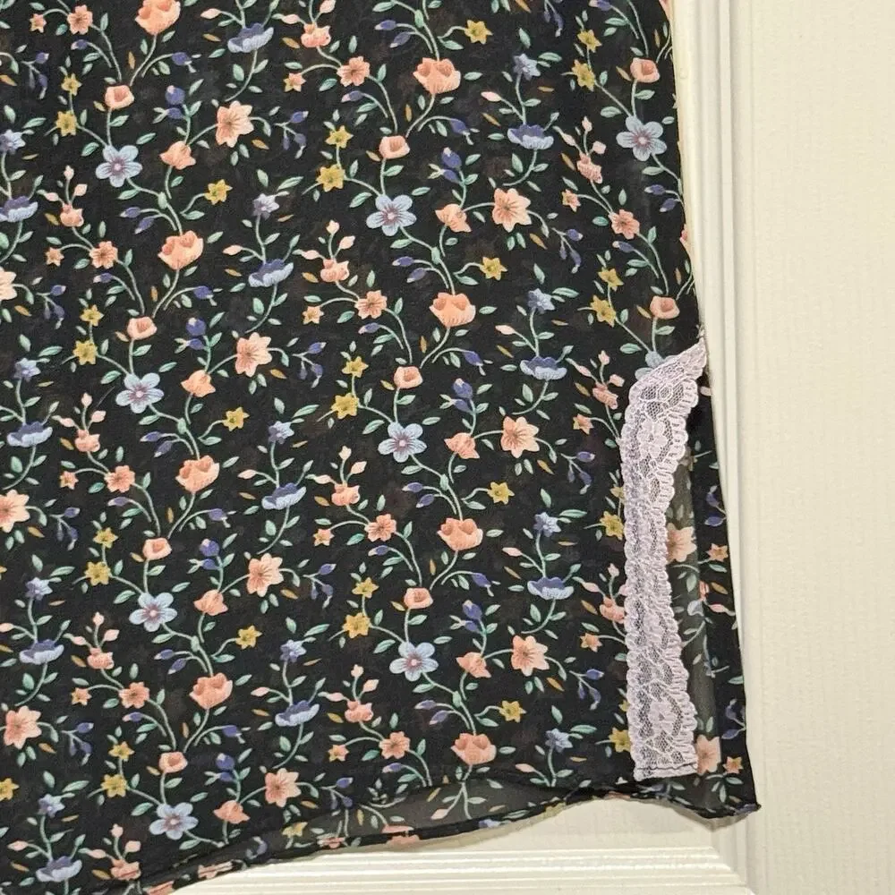 Vtg Y2k SemiSheer Ditsy Floral Festival SZE LARGE Cropped Pants Cottage Coquette